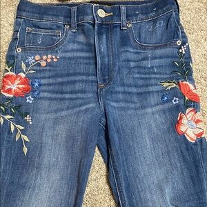 Express high rise stretch Blue Skinny Jeans with Floral Embroidery